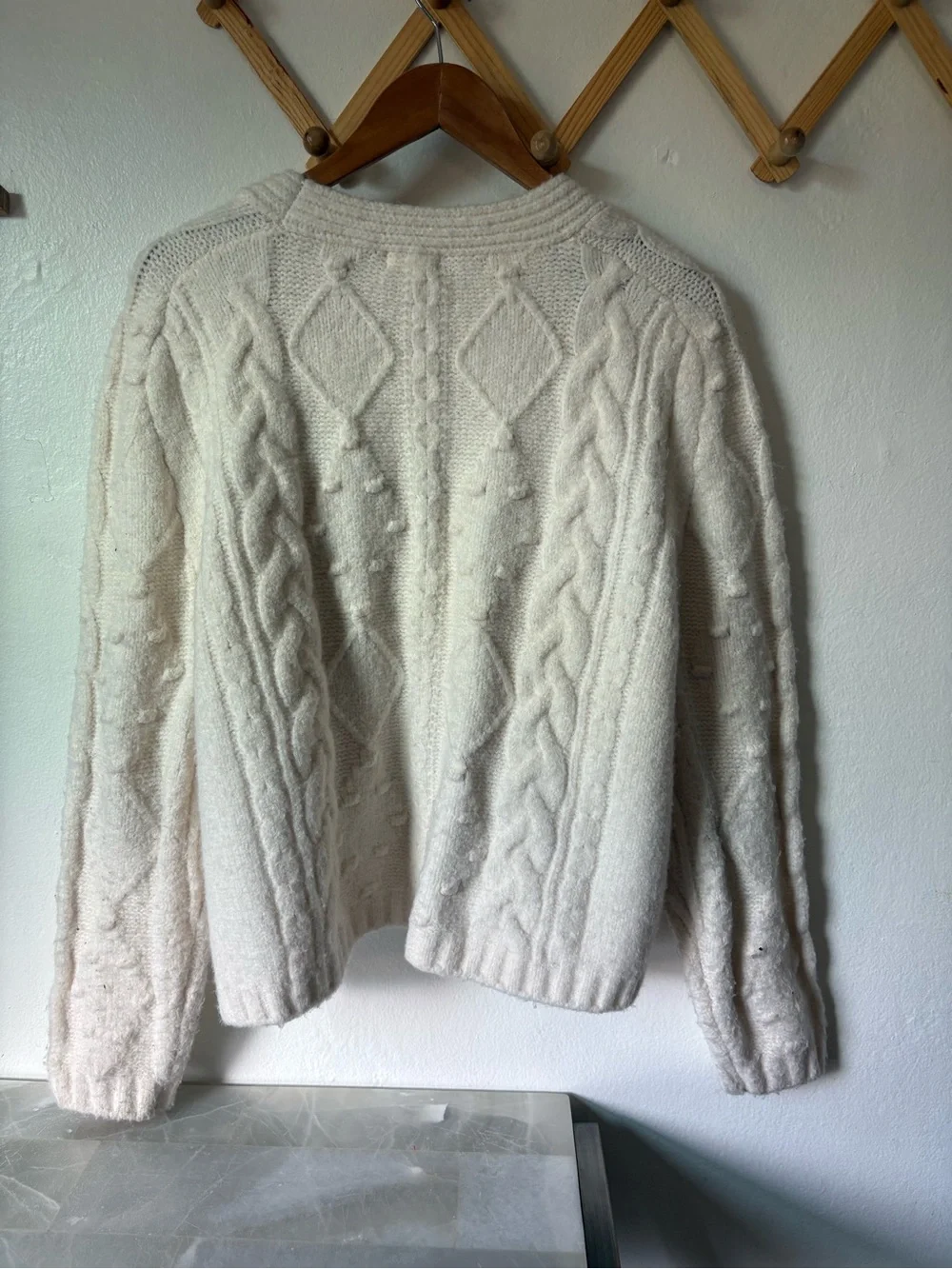 Cream Cable Knit Button-Up Cardigan - Picture 6 of 8